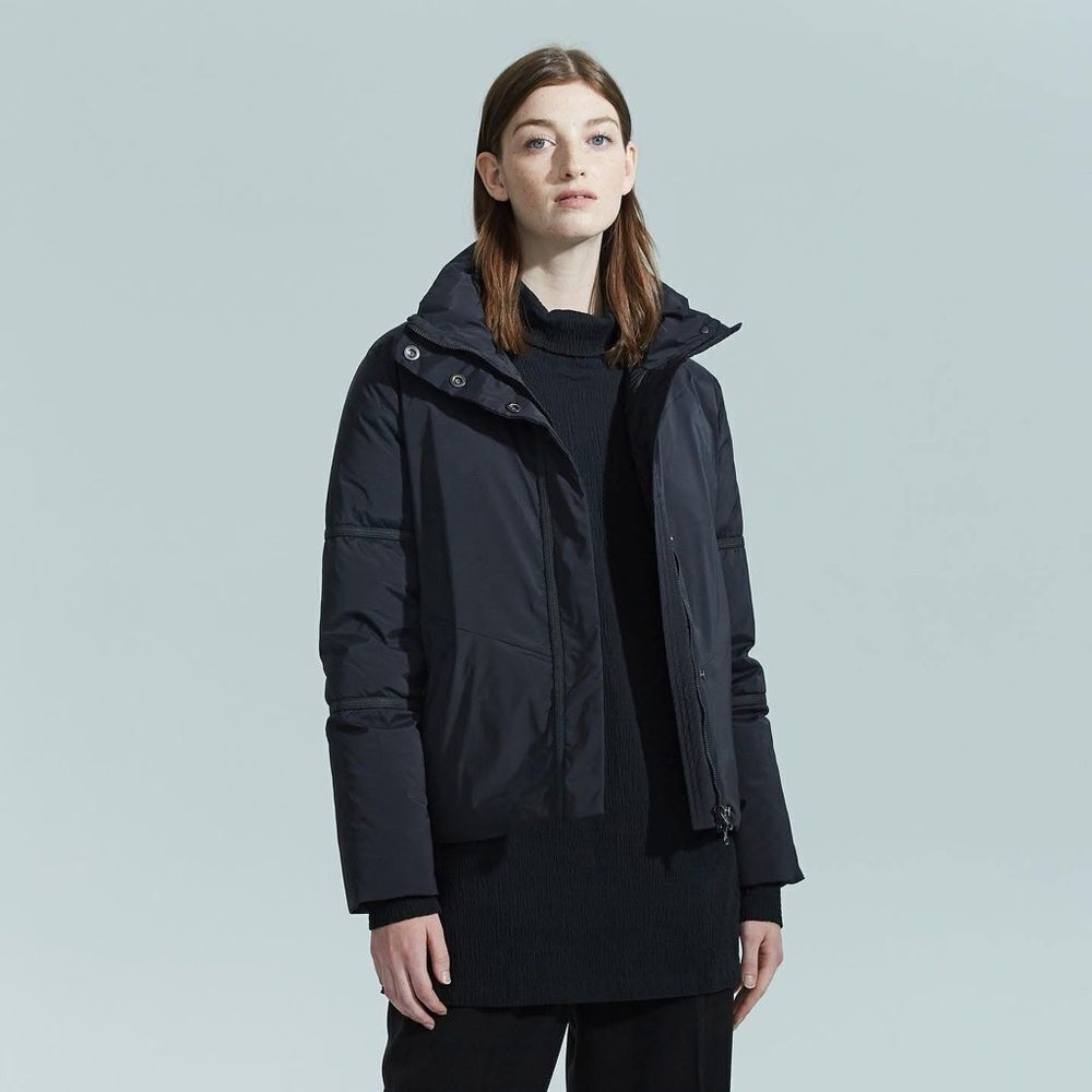NWT Womens Black Down Filled Hooded Jacket Whitesky